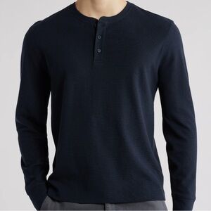 VINCE ribbed viscose navy Henley quarter button long sleeve shirt mens sz L NWT